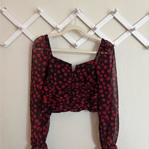 Free People Black and Red Polka Dot Blouse